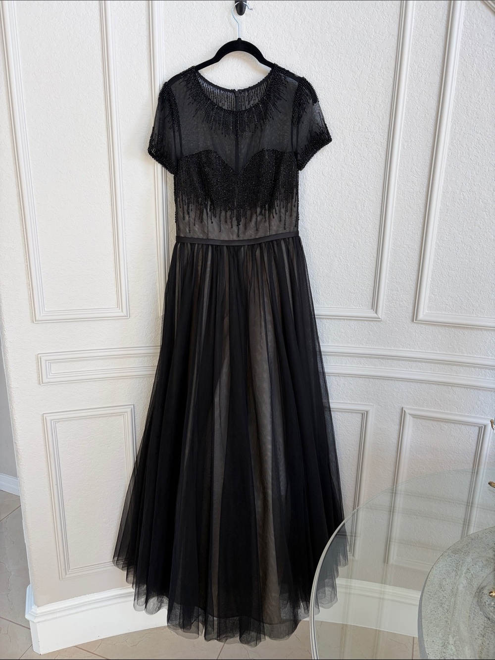 Black Beaded Tulle Maxi Gown